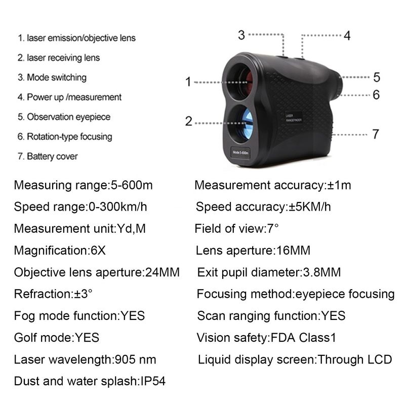 Multifunktions-Golf Jagd Handheld Digitaler Laser-Rangefinder Außen-Abenteuer-Teleskop Laser Entfernung Meter 600m 900m 1200m 1