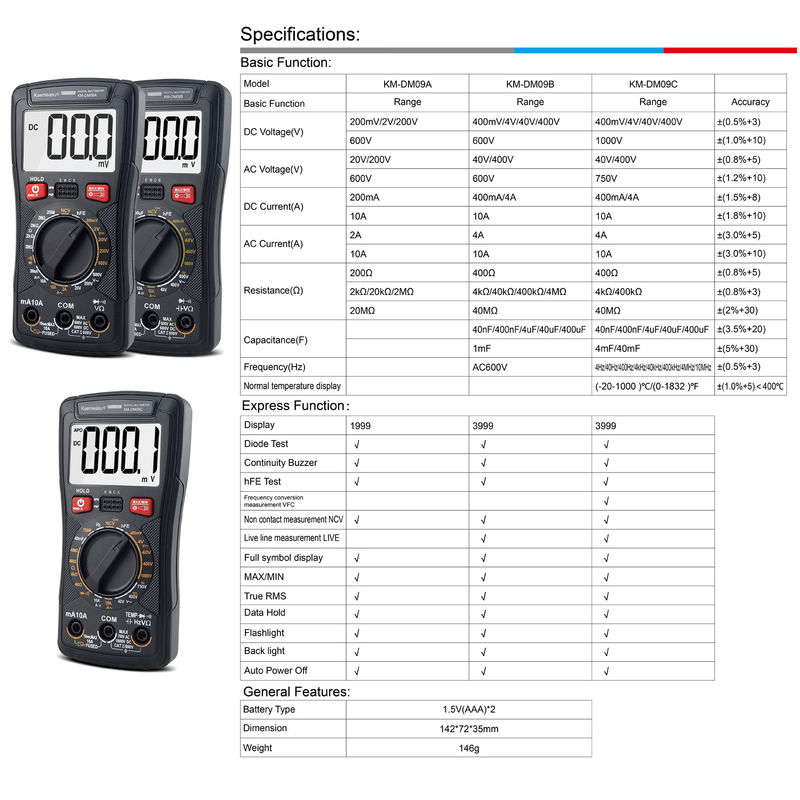 Leistungsspannungs- und Spannungsmultimeter Anpassung professionelle NCV-Kontaktlose Messung Smart Multimeter LCD-Bildschirm Digital Multimeter