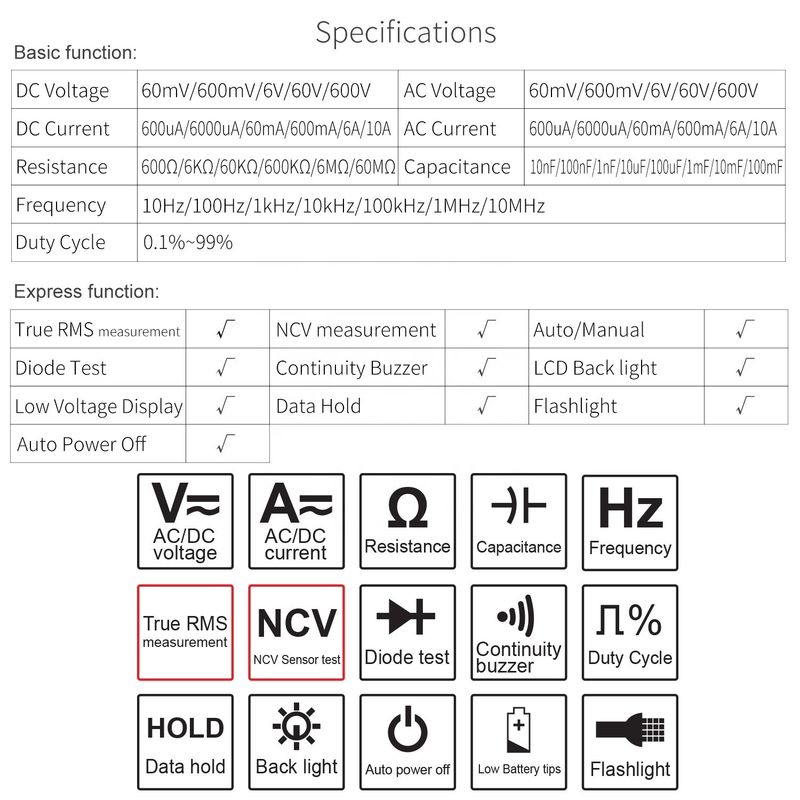 Multifunktions-Pocket-Digital-Multimeter Elektriker Universalzähler Hochpräzision DC/AC NCV True RMS Multimeter Tester