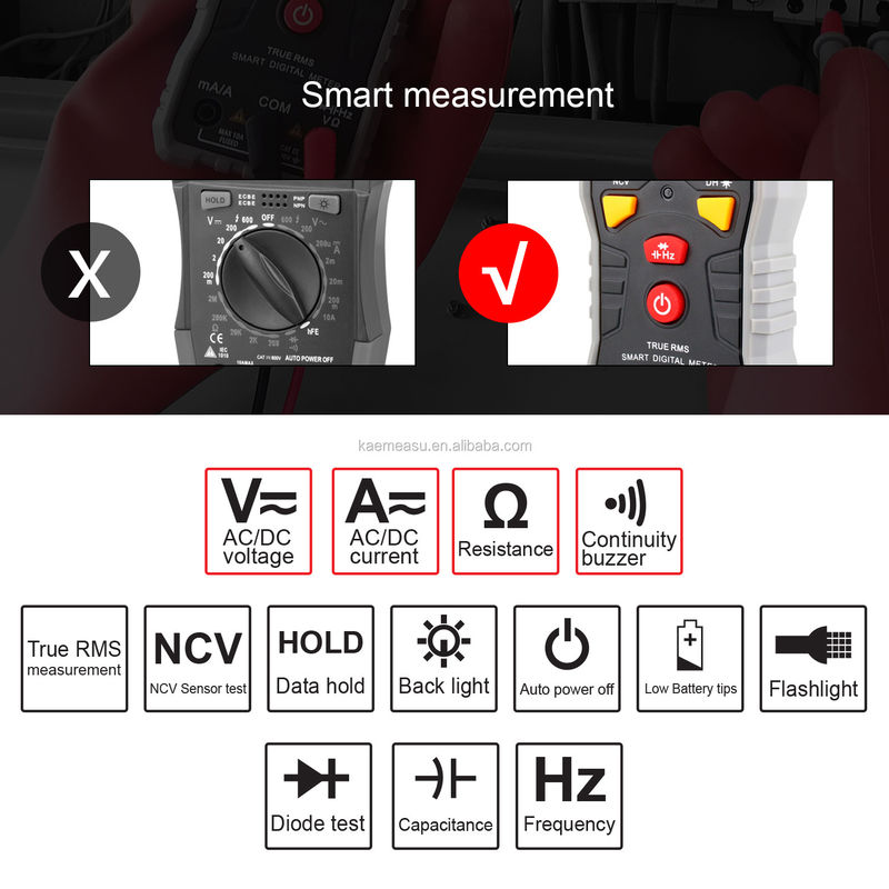 Kaemeasu Portable Smart Digital Multimeter DC AC Auto Reichweite Digital Multimeter Live Naught Drahtleitung Test Digital Multimeter