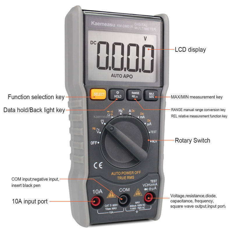OEM-ODM-Anti-Brenn-Multitester DC/AC NCV-Messung Quadratwellen-Ausgang True-rms automatische Reichweite Digitale Multimeter