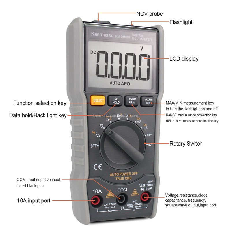 OEM-ODM-Anti-Brenn-Multitester DC/AC NCV-Messung Quadratwellen-Ausgang True-rms automatische Reichweite Digitale Multimeter