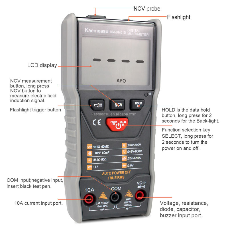 OEM-ODM-Anti-Brenn-Multitester DC/AC NCV-Messung Quadratwellen-Ausgang True-rms automatische Reichweite Digitale Multimeter