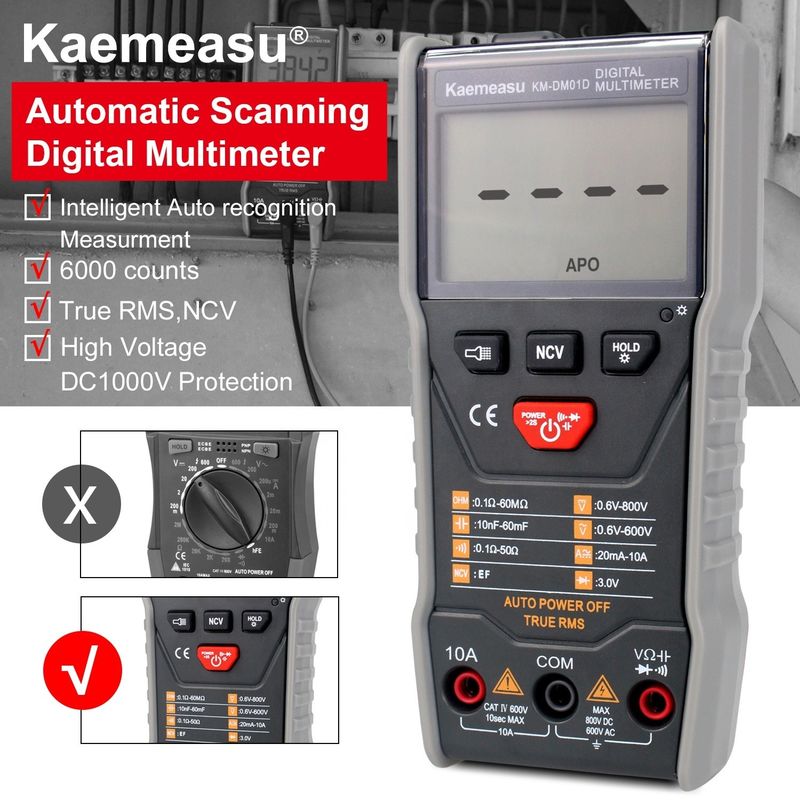 Automatische Reichweite Smart Measurement Elektriker 6000 Zählungen Bank Digitale Multimeter Mit Ncv T-rms Funktion