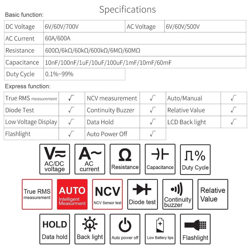 21E Intelligenter digitaler Klemmzähler NCV Elektronisches Reparaturwerkzeug 1000v True Rms Multimeter 6000 Zählungen Stromklemmzähler