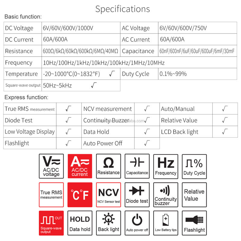 Portables digitales Multimeter mit Spannungsmelder und Klemm, Widerstandsmessbereich 600Ω/6kΩ/60kΩ/600kΩ/6MΩ/40MΩ