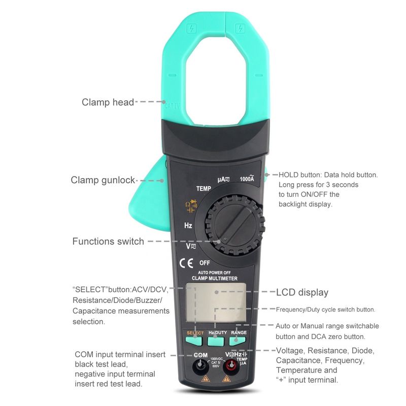 Professionelles 1000A AC/DC Spannungsklemmmeter mit 3 5/6 Ziffern Anzeige und multifunktionaler Strommessung