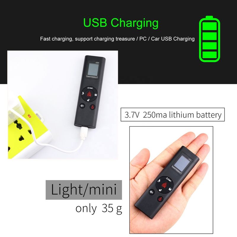 40m Mini Handheld USB Wiederaufladbarer Laser Abstandsmesser Hochpräzision Infrarot-elektronischer Lineal Laser Reichweitenmesser