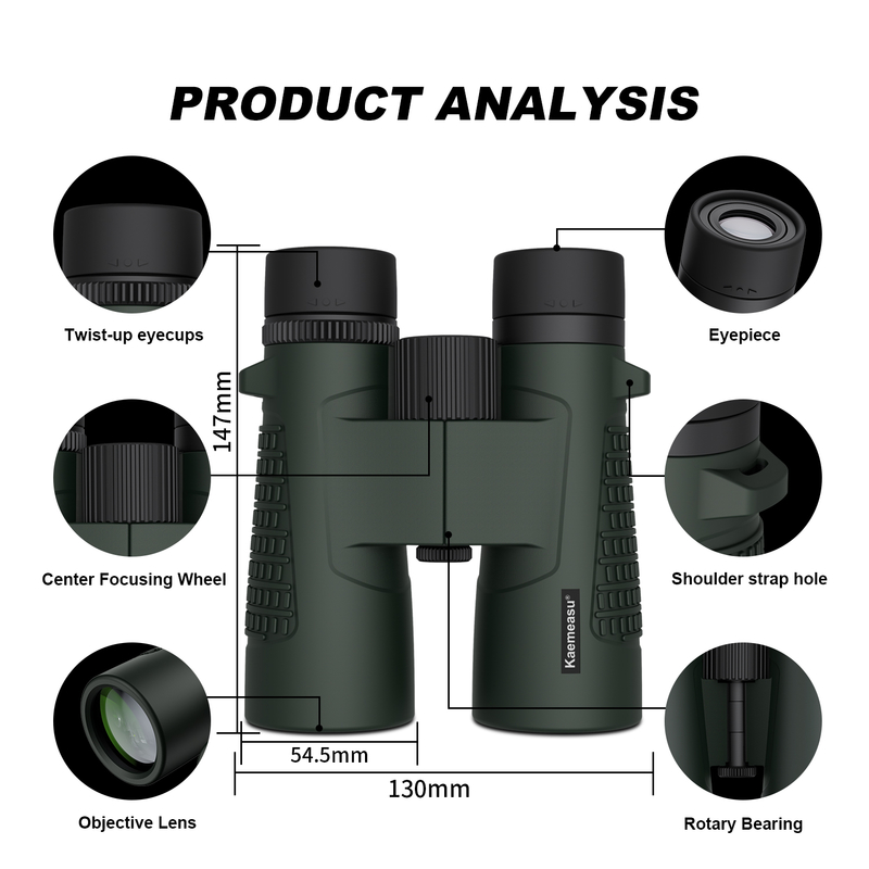 Kaemeasu C Modell Grüne Farbe 10x42 HD Wasserdichtes Fernglas für Erwachsene, Fernglas für Vogelbeobachtung und Wandern, Optik mit BAK4-Prisma, Stoßdichtes Magnesium-Legierungskörper, klares und helles Sehen