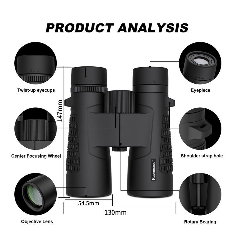 Kaemeasu C Modell schwarz 10x42 HD wasserdichtes Fernglas für Erwachsene, Fernglas für Vogelbeobachtung und Wandern, Optik mit BAK4-Prisma, stoßdichtes Magnesium-Legierungskörper, klares und helles Sehen