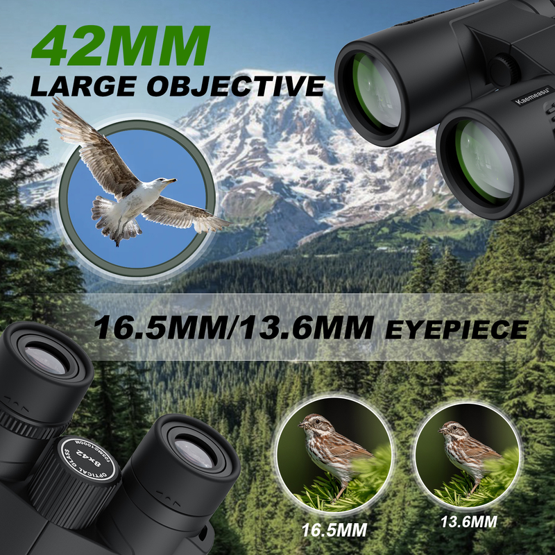 Kaemeasu C Modell schwarz 10x42 HD wasserdichtes Fernglas für Erwachsene, Fernglas für Vogelbeobachtung und Wandern, Optik mit BAK4-Prisma, stoßdichtes Magnesium-Legierungskörper, klares und helles Sehen
